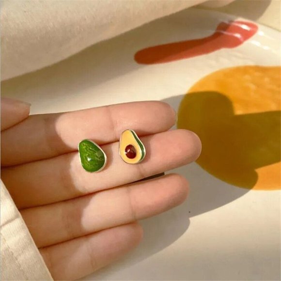 Green Avocado Fruit Vegetable Stud Earrings Mismatch Mini Novelty Fashion Gift - Picture 6 of 8